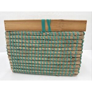 Max Studio Home Woven Reed Rattan Basket Make Up Storage Teal New